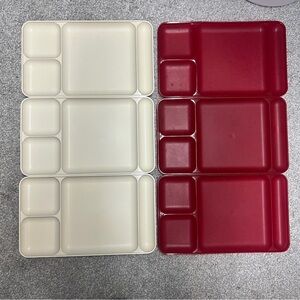 TUPPERWARE DIVIDED TRAYS White Red Set Of 6 Dining Lunch #1535 Vintage